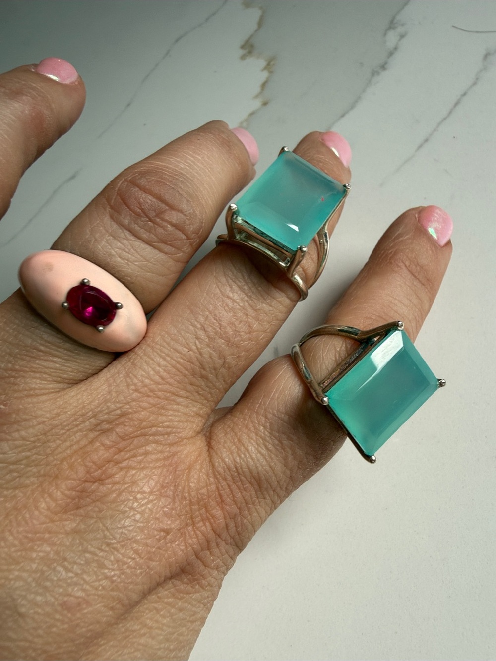 Silver Ring with Aqua Chalcedony Square Stone - Women Jewelry 7